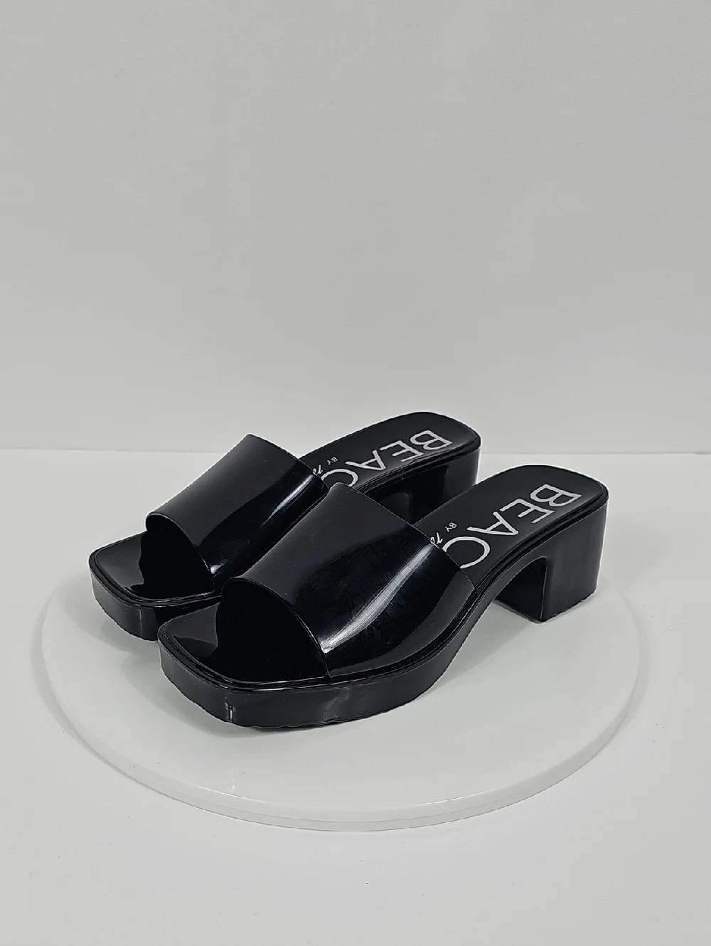 NIB Beach By Matisse Wade Platform Slide Sandals Block Heel Square Toe Black 7
